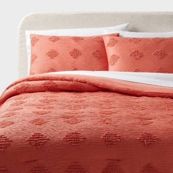 Threshold Other - Threshold Comforter Set Jacquard Solid Crinkled Year-Round OEKO-TEX Pink King